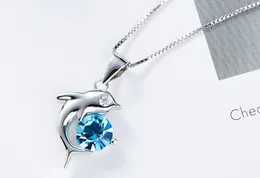 Мода-минималистский дельфина S925 серебро ожерелье использует SWAROVSKI кристалл кулон.