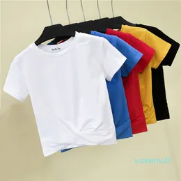 Wholesale-Yoga Tops Short Sleeve Crop Top Lumbar Sexy High Elastic Shirts Gym Fitness Active Wear Lumbar Sports Womens Clothes