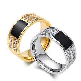 New Fashion European och American Titanium Steel Diamond Men's Ring Golden Silver Oil Men's Ring