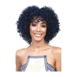 Ny frisyr svart brasilianskt hår afrikansk ameri kort bob kinky lockigt naturlig wigsimulering mänskligt hår kinky lockig peruk med bang för kvinnor