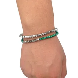 Sn0122 Unik 4mm Square Mala Chakra Bead Armband Set Män Casual Malachite Stone Beaded Stretch Armband