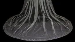 One Layer Rhinestones Edge Cathedral Length Alloy Comb 108 Inch Crystal Edge Bridal Veil Scattered Crystal Wedding Veil White Diam244y