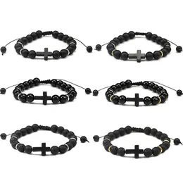 8mm Strands Beaded Cross Charm Handmade Rope Woven Prayer Yoga Bracelets Jewelry For Men Women Decor