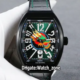 Luksusowy Nowy Vanguard Pvd Czarny stalowy etui V45 SC DT Yachting Dragon Totem Black Dial Miyota Automatyczne męskie Zegarek Skórzany Pasek Gents Zegarki