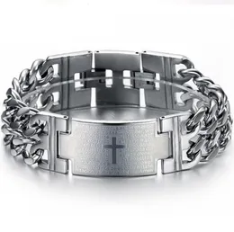 Classic Men Bracelet High Quality Titanium Steel Bracelet Gold Silver Black Spanish Bible Lord's Prayer Cross Bracelet
