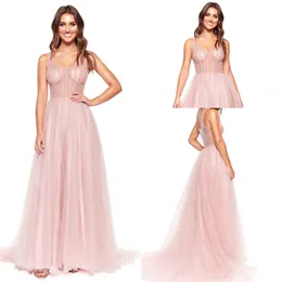 Modest A Line Prom Dresse Jewel Neck Sleeveless Tulle Lace Beads Pearls Party Dress Sweep Train robes de soirée