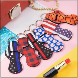 Neopren Chapstick Holder Keychain Läppstift Key Rings Lip Blam Keychain Neopren läppstift läppstift set (slumpmässig färg skicka)