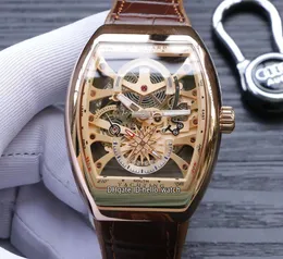 Vanguard Watch Yachting Rose Gold Case V45 S6 Yacht Skeleton Gold Dial Automatic Mens Watch Brown Leather/Rubber Strap Gents Watches