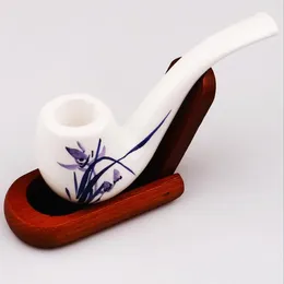 Hollow design of 120 mm Narcissus pattern ceramic pipe with light weight and non-ironing hand blue and white porcelain pipe