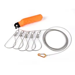 5 corde in acciaio inossidabile con moschettone Galleggiante da pesca per pesci Stringer per accessori Attrezzatura Nuova vendita calda 2017 Colore casuale