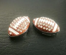 Partihandel 50st/Lot 8mm Rhinestones American Football Rugby Sport Slide Charm Fit For 8mm Keychains Wristband