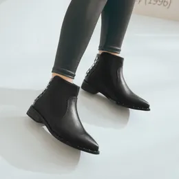 Hot Sale-Pointy Boot Winterschuhe Damen Damen Gummistiefel Bootee Woman 2019 Booties Damen Nieten Reißverschluss Pointe Large Size Rain Med