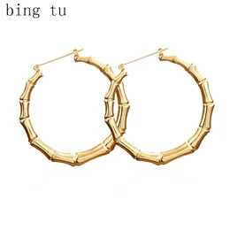 Bing Tu Gold/Silver Big Round Hoop Earrings Large Circle Earings For Women Party Jewelry Carved Loop Earring brincos de gota