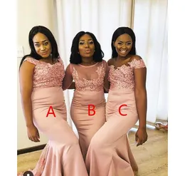 South African Sheer Neck Bridesmaid Dresses Black Girls Country Garden Formell Bröllopsfest Gäst Maid of Honor Gowns Plus Size Custom Made
