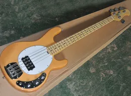 Hurtownie 4 sznurki Naturalne drewno Kolor Muzyka Elektryczna Gitara Basowa z Maple Fretboard, fornir klonowy płomień