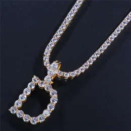 Bling Iced Out CZ Cubic A-Z Brev Hängsmycke Halsband med 4 mm 16/18 // 20INCH Tennis Chain Halsband för män Kvinnor Hiphop Smycken