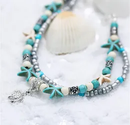 Vintage Shell Beads Starfish Turtle Elephant Peach Heart Anklets för Kvinnor Ny Multi Layer Anklet Ben Armband Handgjorda Bohemian Smycken