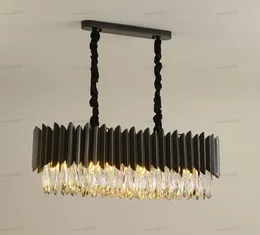 Lampadari di cristallo di lusso rettangolo isola cucina lampada a sospensione a led illuminazione in metallo nero lampade per soggiorno camera da letto LLFA