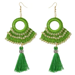 Vintage Style Big Size Fan Shape Fringe Earings For Women Boho Statement Long Tassel Bead Dangle Earrings India Jewelry