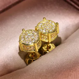 Unisex Studs Yellow White Gold Plated Sparkling CZ Simulated Diamond Earrings for Men Women gifts nice