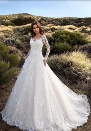 2019 new Vestidos De Noiva Sexy V Neck Backless A Line Sheer Lace Applique Long Sleeves Bridal Wedding Dress Classic Wedding Gowns