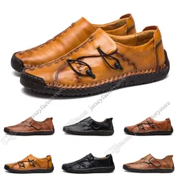 New Hand Stitching Mäns Casual Shoes Set Foot England Peas Skor Läder Skor Skor Låg Stor Storlek 38-48 nio nio