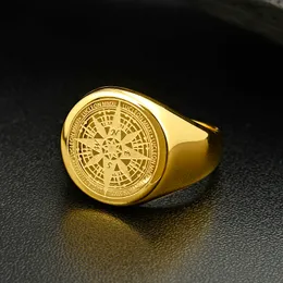 Valily Jewelry Mens Ring Simple Design Compass Ring Gold Stainless Steel 패션 블랙 밴드 반지를위한 남성 남성 네비게이터 링 285V