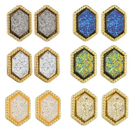 Женщины Hexagon Druzy Drusy Sear Серьги Golden Closed Mini Gold Purple Rosin Guds Серьги Рождественский подарок