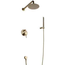 Brass Concealed Shower Set Hot Cold Mix 8/10/12 inch Shower Head with Hand Held Kit, Brushed Gold/black