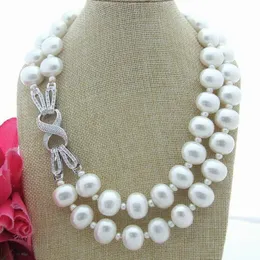 Hand Knuted 2Strands Vit Freshwater Pearl och Shell Necklace Sweater Chain3-15mm Lång 46-51cm Mode Smycken