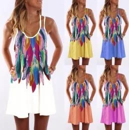 Strap Sleeveless Dress 5 Colors Boho Style Printed Floral Bandage Party Club Dresses Women T-shirt Dress 10pcs LJJO6828