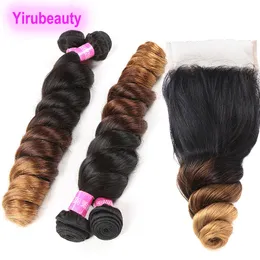 Indian Ombre Human Hair 1B/4/30 Loose Wave 3 Bundles With 4X4 Lace Closure With Baby Hair 4pieces/lot Loose Wave