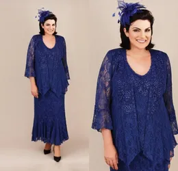 Elegant Mother Of The Bride Dresses Royal Blue Mermaid Lace Mothers Wedding Guest Dress Ankel Length Plus Size Mother's Groom Gowns