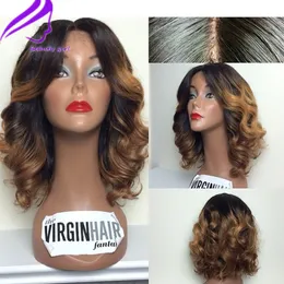 Sexig Ombre Blond Wig Kort Spets Front Paryk för Svarta Kvinnor 13x4 Vågig Lace Front Wig Brasilianska Paryk Syntetiska Hår