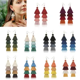 Bohemia Fashion Multilayer Long Tassel Charm Pendant Earrings Dangle Handmade Fringe Eardrop Female Beach Ear Stud Statement Jewelry Gifts