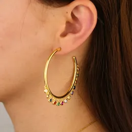 45 MM Altın altın büyük çember küpe ile gökkuşağı renkli kadınlar için CZ daire yuvarlak Muhteşem kadınlar lady charm moda küpe 2019