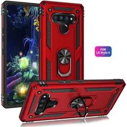 Shocksäker Hybrid Dual Layer Militärmagnet Finger Ring Kickstand Case för LG Stylo 6 K50S Aristo 4 Q60 Stylo5 Aristo2 Pixel 4 Pixel3a