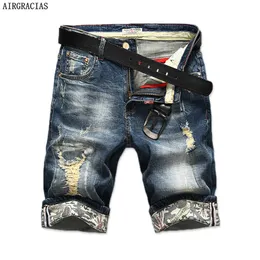 Novos masculinos de moda rasgados de jeans curtos Bermuda Summer 98% algodão short respirável shorts jeans masculino masculino