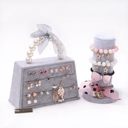 [DDisplay]Forever Lover Pink Ring Jewelry Display Special Ice Velvet Earring Studs Organizer Stand Handbag Shape Grey Jewelry Holder