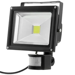Svart PIR Motion Sensor 10W 20W LED Flood Garden Light Induction Sense Detective Floodlamps AC 85-265V Lawn Spotlight