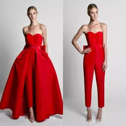 Krikor Jabotian Evening Dresses Jumpsuit Satin Bow Back With Detachable Skirt New Formal Dress Sweetheart Neck Floor Length Prom Dress