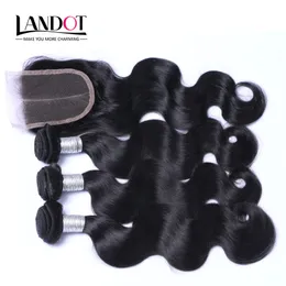 Mongolian Body Wave Virgin Human Hair Weaves 3 Bundles with Lace Closure 100% Unprocessed Cuticle Aligned Remy Hair Extensions Natural Color