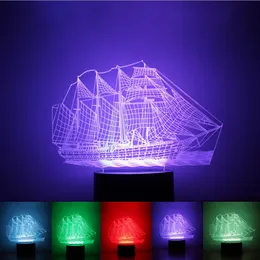 Hot 3D Boat Illusion Lamp 3D LED Light 7 RGB Lights DC 5V USB Powered 5th Battery Powered Wholesale Drop Shipping