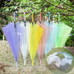Transparent Clear EVC Umbrella Dance Performance Long Handle Umbrellas Beach Wedding Colorful Umbrella for Men Women Kids 150pcs H0532