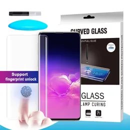 Liquid Glue NOTE 10 Case Friendly UV Light Fingerprint Unclock Tempered Glass Full Adhesive Screen Protector For Samsung S10 S9 S8 Plus S7