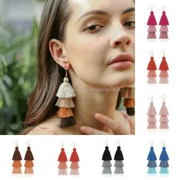 2019 Hot Sale Bohemian Dangle Örhängen Handgjorda Lång Tassel Uttalande Multi-Layers Drop Earrings Kvinnor Klassiska Mode Tillbehör