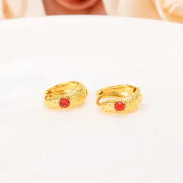 Red Zircon earring Luxury Lovely Kid Girls Security Safety CZ Princess 22 K 24 K Thai Baht Yellow Gold Plated crystal Fine earri