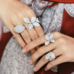 Luxury Big 100% 925 Sterling Silver Open Flower Rings Delicalte Girl Women Christmas Gift Söt silver Resizable Ring Smycken