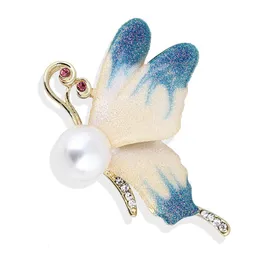 Manuell Rhinestone Alloy Oil Dripping Butterfly Pearl Brosch Pin Parts