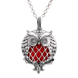 Antique Silver Magnetic Open Owl Head Flower Locket Pendant Aroma Perfume Essential Oil Diffuser Locket Necklace Jewelry Wholesale